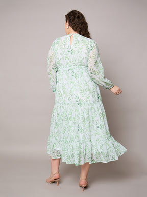 Green Floral Tiered Maxi Dress-SASSAFRAS Curve