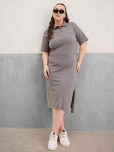 Grey Polo Neck Side Slit Midi Dress-SASSAFRAS Curve