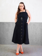 Black Wash Denim Sleeveless Midi Dress-SASSAFRAS Curve
