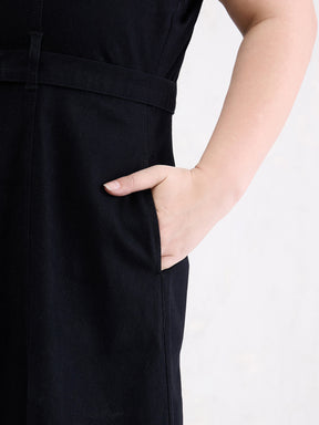 Black Wash Denim Sleeveless Midi Dress-SASSAFRAS Curve