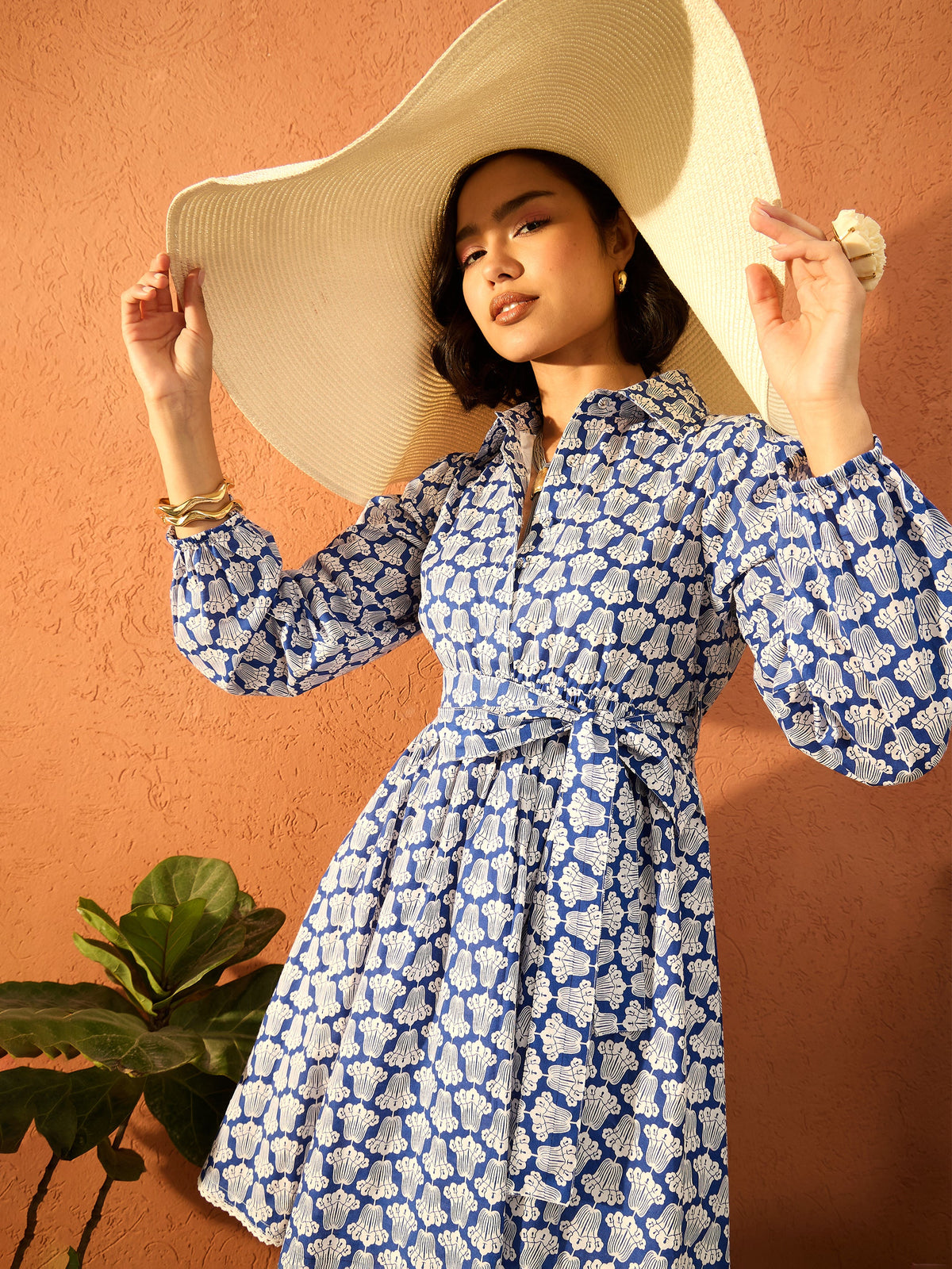 Blue & White Floral Front Button Short Dress-Pink Paprika By SASSAFRAS