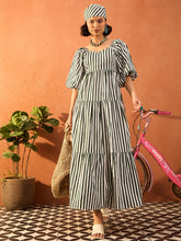 Green & White Stripe Tiered Maxi Dress-Pink Paprika By SASSAFRAS