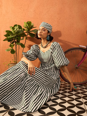 Green & White Stripe Tiered Maxi Dress-Pink Paprika By SASSAFRAS