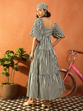 Green & White Stripe Tiered Maxi Dress-Pink Paprika By SASSAFRAS