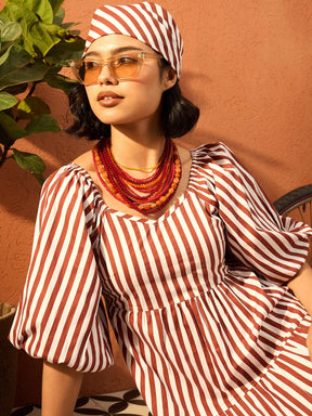 Brown & White Stripe Tiered Maxi Dress-Pink Paprika By SASSAFRAS