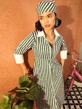Green & White Stripe Contrast Collar Midi Dress-Pink Paprika By SASSAFRAS