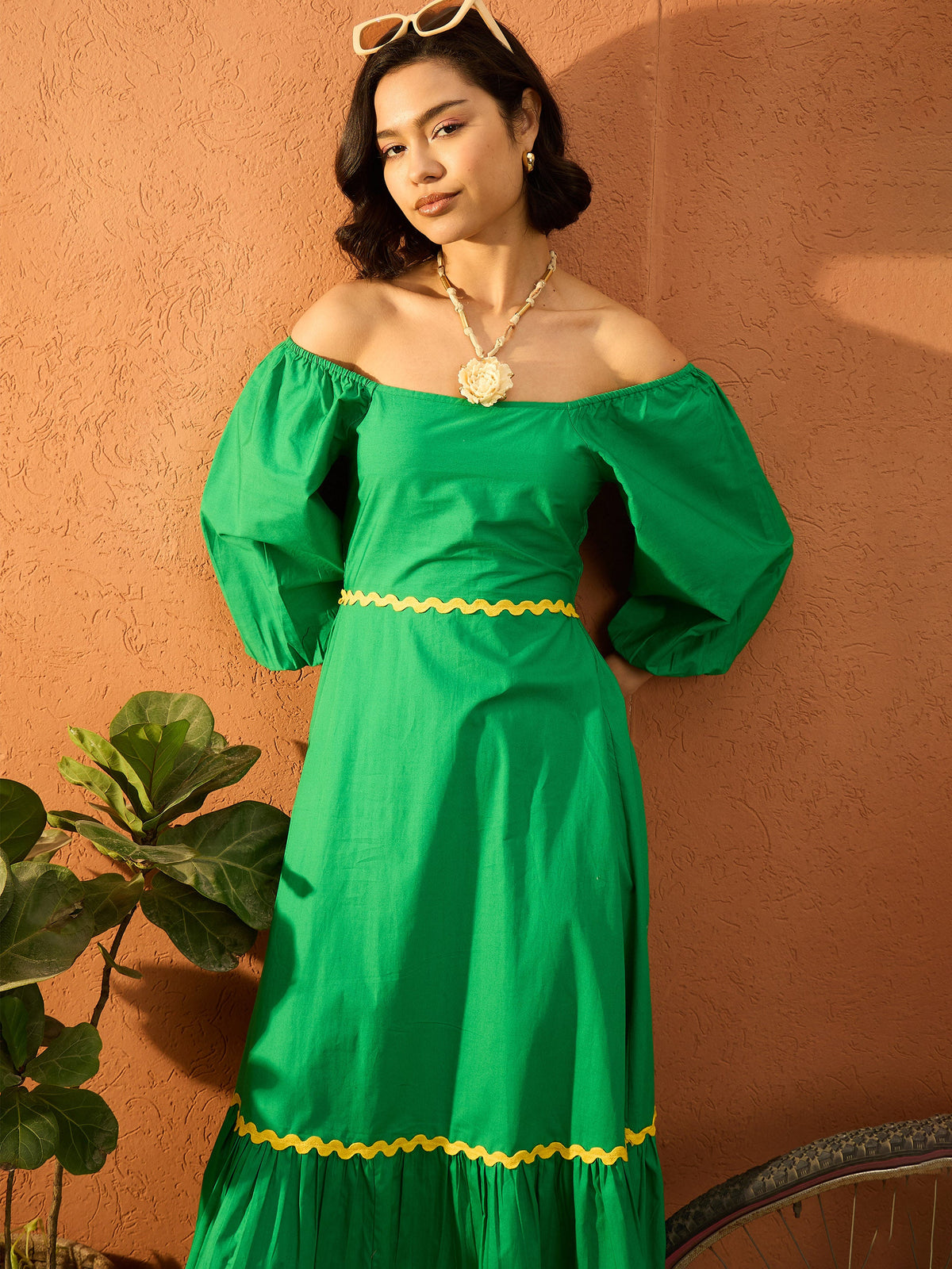 Green Ric Rac Lace Square Neck Maxi Dress-Pink Paprika By SASSAFRAS