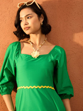 Green Ric Rac Lace Square Neck Maxi Dress-Pink Paprika By SASSAFRAS