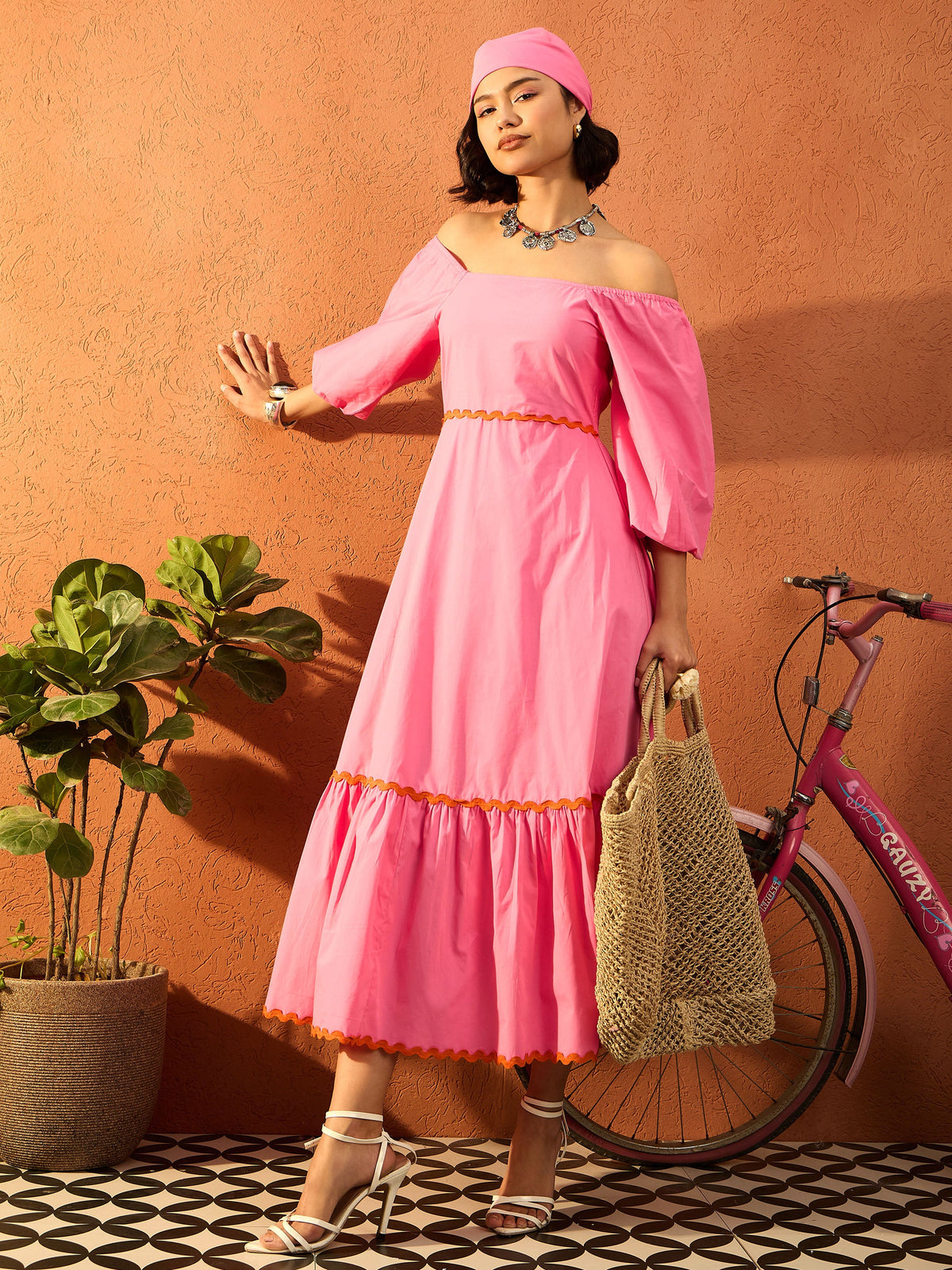 Pink Ric Rac Lace Square Neck Maxi Dress-Pink Paprika By SASSAFRAS