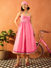 Pink Ric Rac Lace Strappy Midi Dress-Pink Paprika By SASSAFRAS