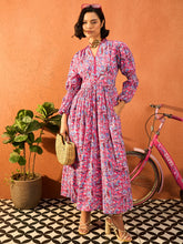 Pink Paisley V Neck Gathered Maxi Dress-Pink Paprika By SASSAFRAS
