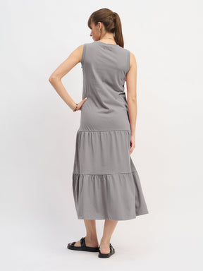 Grey Sleeveless Tiered Midi Dress-SASSAFRAS