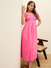Pink Poplin Smocked Midi Dress-SASSAFRAS