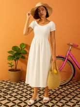 Women White Poplin Smocked Midi Dress