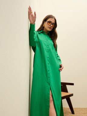Green Poplin Longline Shirt Dress-Pink Paprika By SASSAFRAS