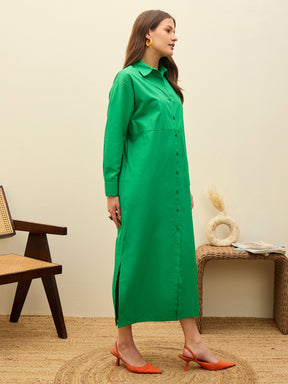 Green Poplin Longline Shirt Dress-Pink Paprika By SASSAFRAS