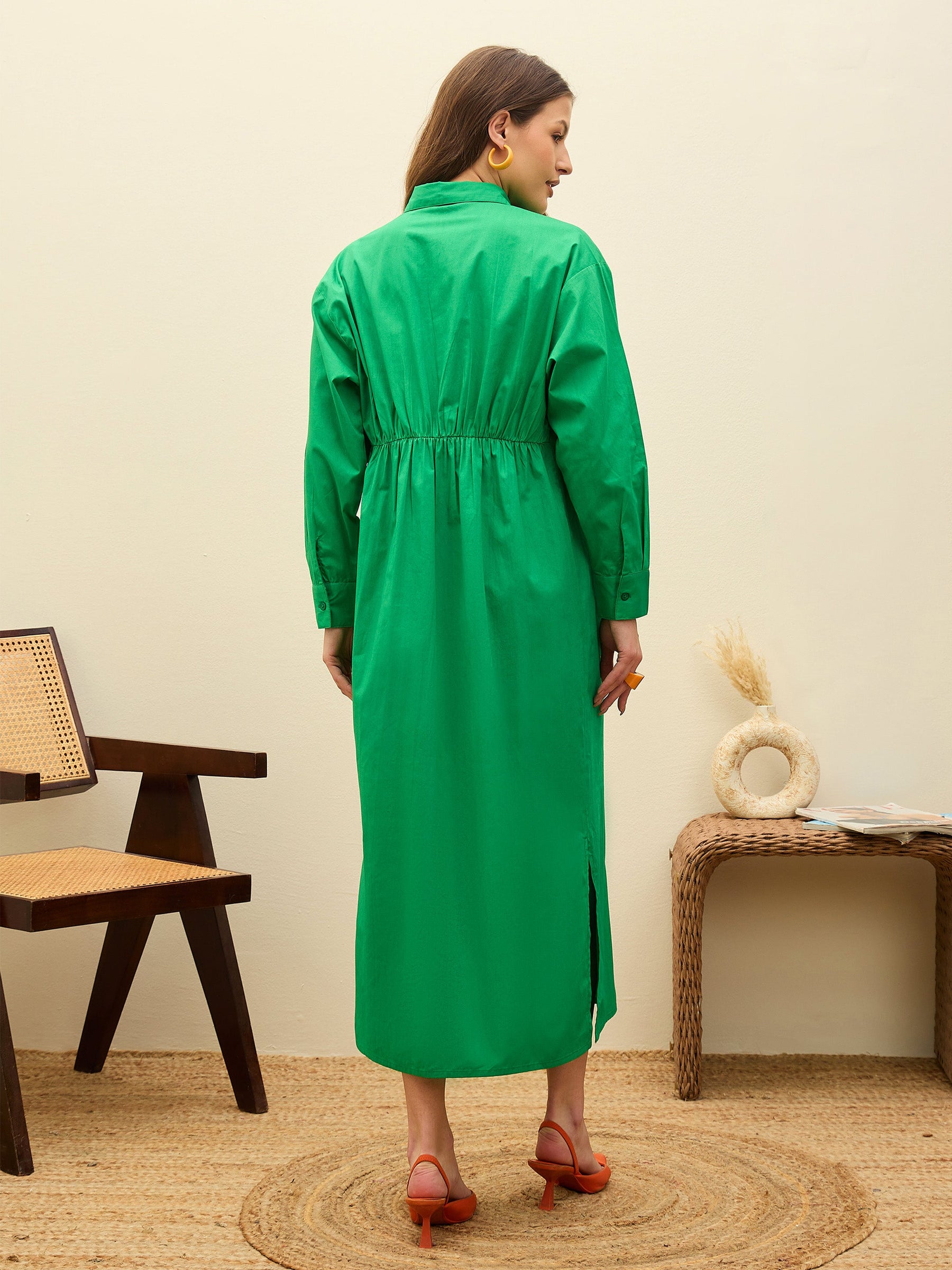 Green Poplin Longline Shirt Dress-Pink Paprika By SASSAFRAS