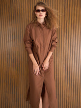 Brown Poplin Longline Shirt Dress-Pink Paprika By SASSAFRAS