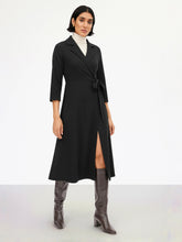Black Notch Collar Wrap Midi Dress-SASSAFRAS worklyf