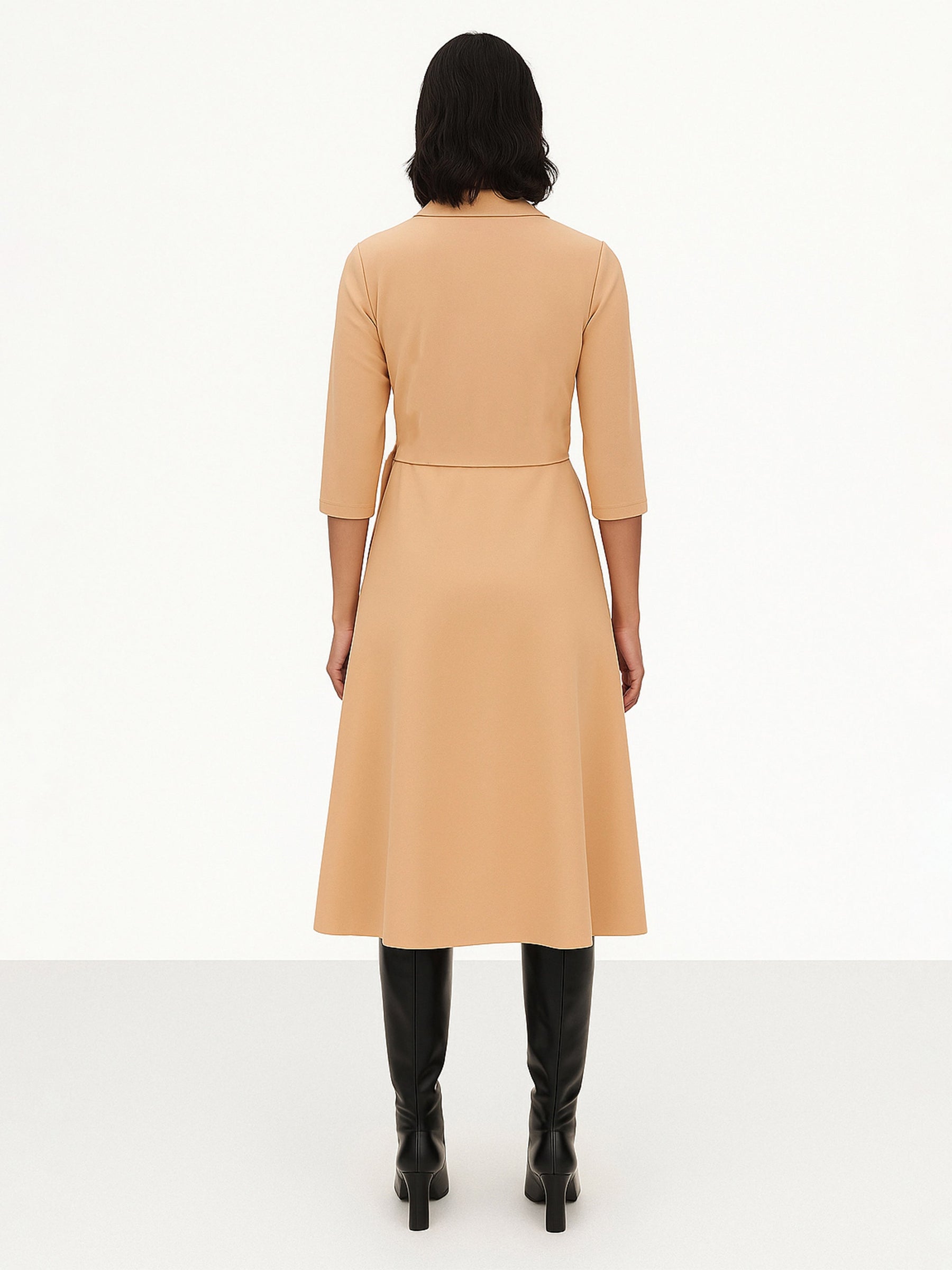 Beige Notch Collar Wrap Midi Dress-SASSAFRAS worklyf