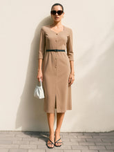 Beige Sweetheart Neck Midi Dress With PU Belt-SASSAFRAS worklyf