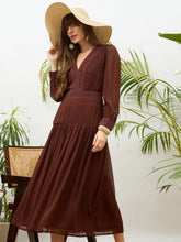 Dark Brown V-Neck Lace Detail Maxi Dress-SASSAFRAS