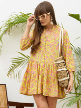 Neon Green Paisley Button Down Short Dress-SASSAFRAS