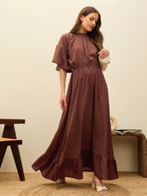 Brown Polka Dot Flared Hem Maxi Dress-SASSAFRAS