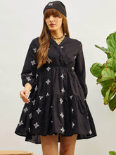 Black Embroidered Shawl Collar Tiered Dress-Pink Paprika By SASSAFRAS
