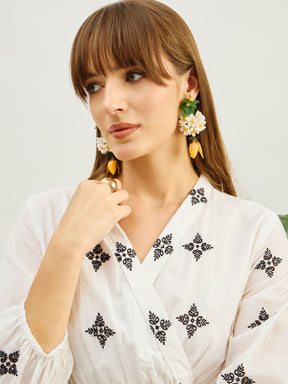 White Embroidered Shawl Collar Tiered Dress-Pink Paprika By SASSAFRAS