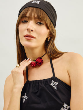 Black Embroidered Strappy Short Dress-Pink Paprika By SASSAFRAS