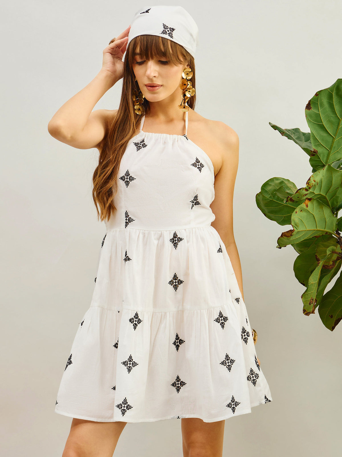 White Embroidered Strappy Short Dress-Pink Paprika By SASSAFRAS