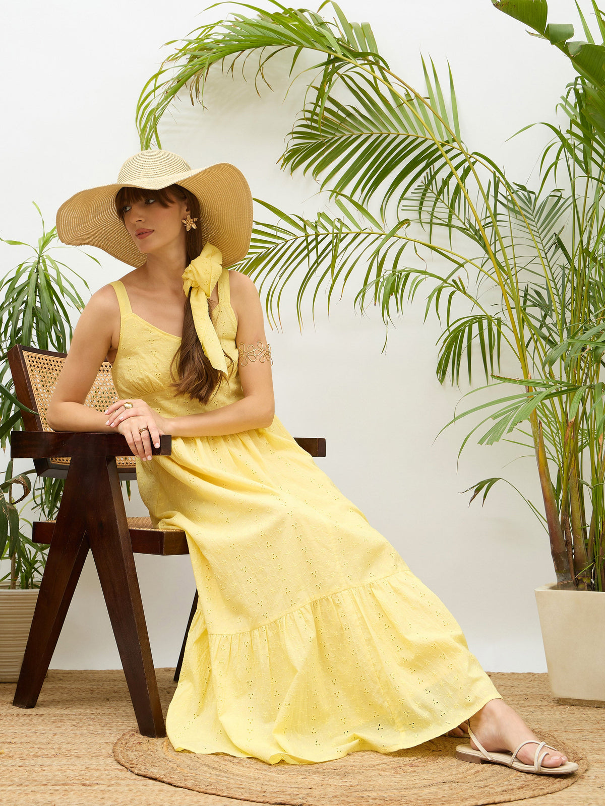 Yellow Sweatheart Neck Strappy Maxi Dress-SASSAFRAS