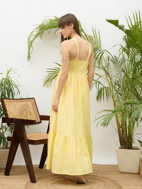 Yellow Sweatheart Neck Strappy Maxi Dress-SASSAFRAS