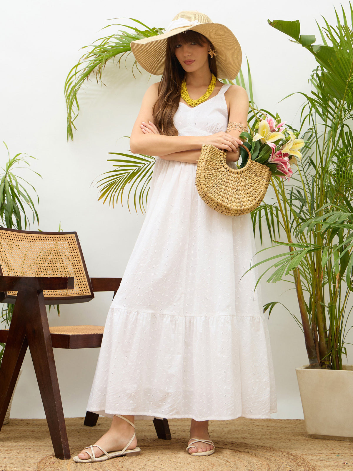 White Sweatheart Neck Strappy Maxi Dress-SASSAFRAS