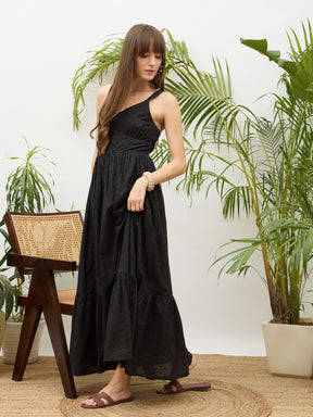 Black Sweatheart Neck Strappy Maxi Dress-SASSAFRAS