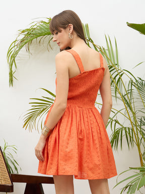 Orange Square Neck Strappy Short Dress-SASSAFRAS