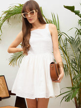 White Square Neck Strappy Short Dress-SASSAFRAS