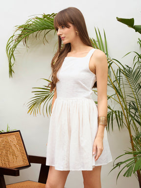 White Square Neck Strappy Short Dress-SASSAFRAS