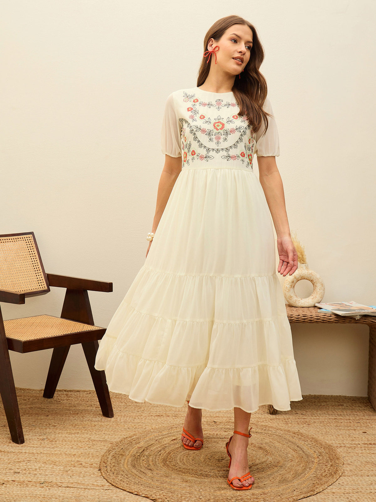 White Solid Tiered Maxi Dress-SASSAFRAS