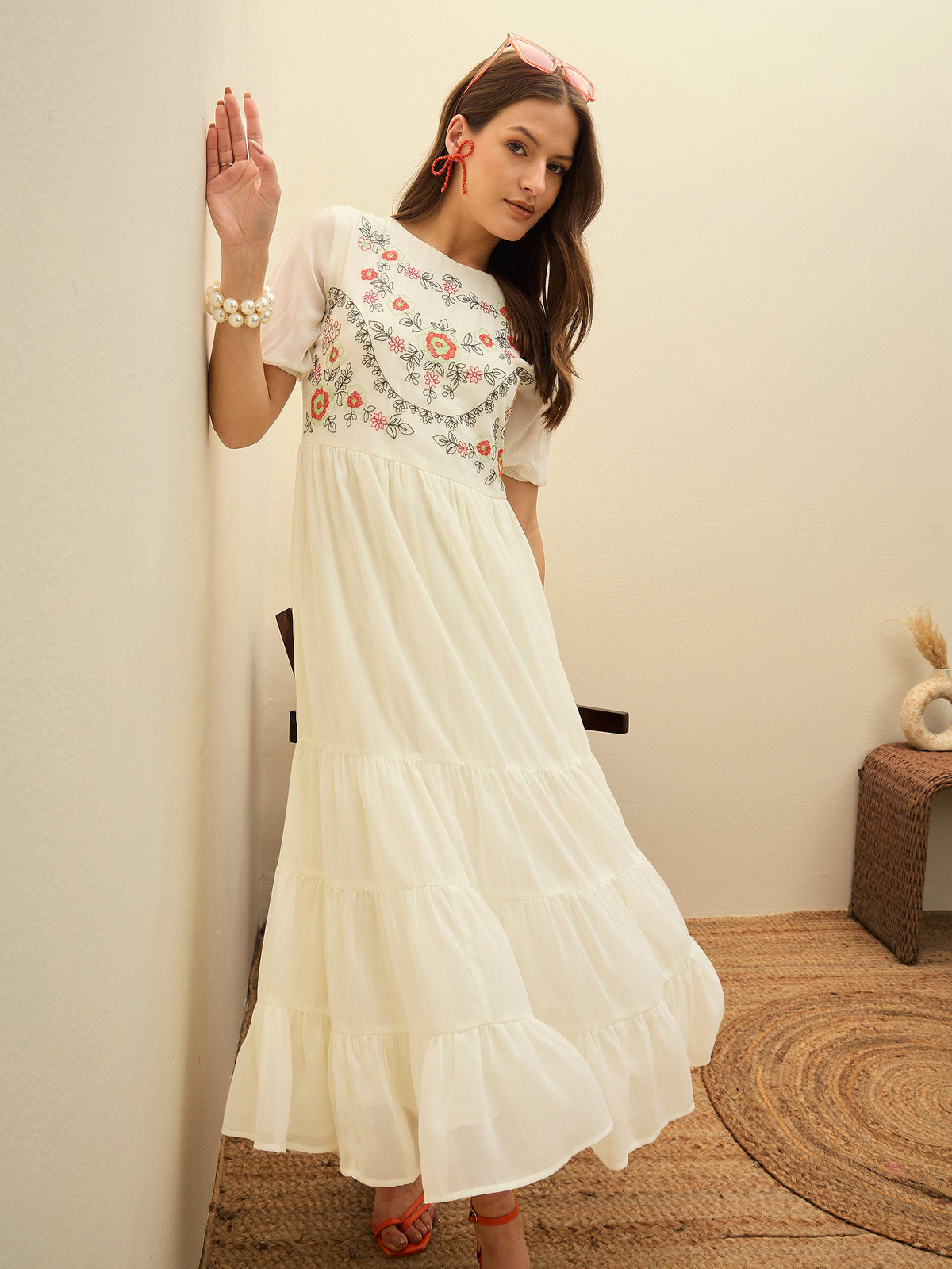 White Solid Tiered Maxi Dress-SASSAFRAS