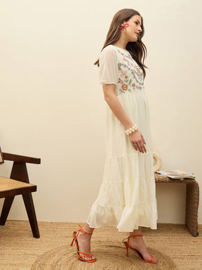 White Solid Tiered Maxi Dress-SASSAFRAS