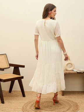 White Solid Tiered Maxi Dress-SASSAFRAS