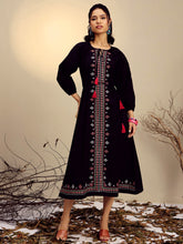 Black Poplin Embroidered Front Dori Midi Dress-Pink Paprika By SASSAFRAS