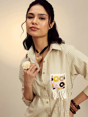 Yellow Striped Shirt Dress-Pink Paprika By SASSAFRAS