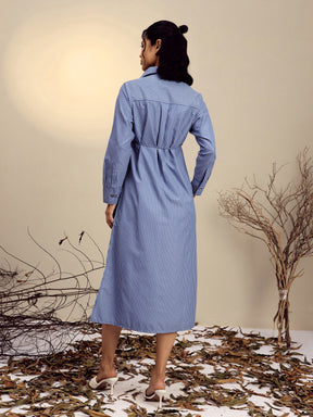 Navy Blue Striped Shirt Dress-Pink Paprika By SASSAFRAS