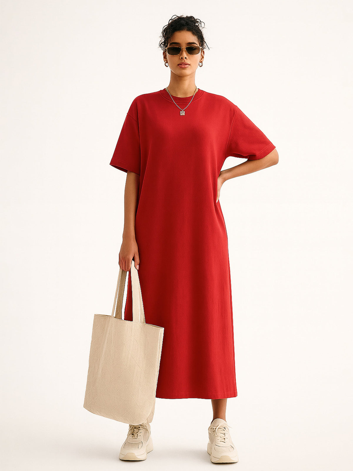 Red Oversized T-Shirt Dress-SASSAFRAS BASICS