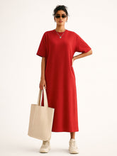 Red Oversized T-Shirt Dress-SASSAFRAS BASICS