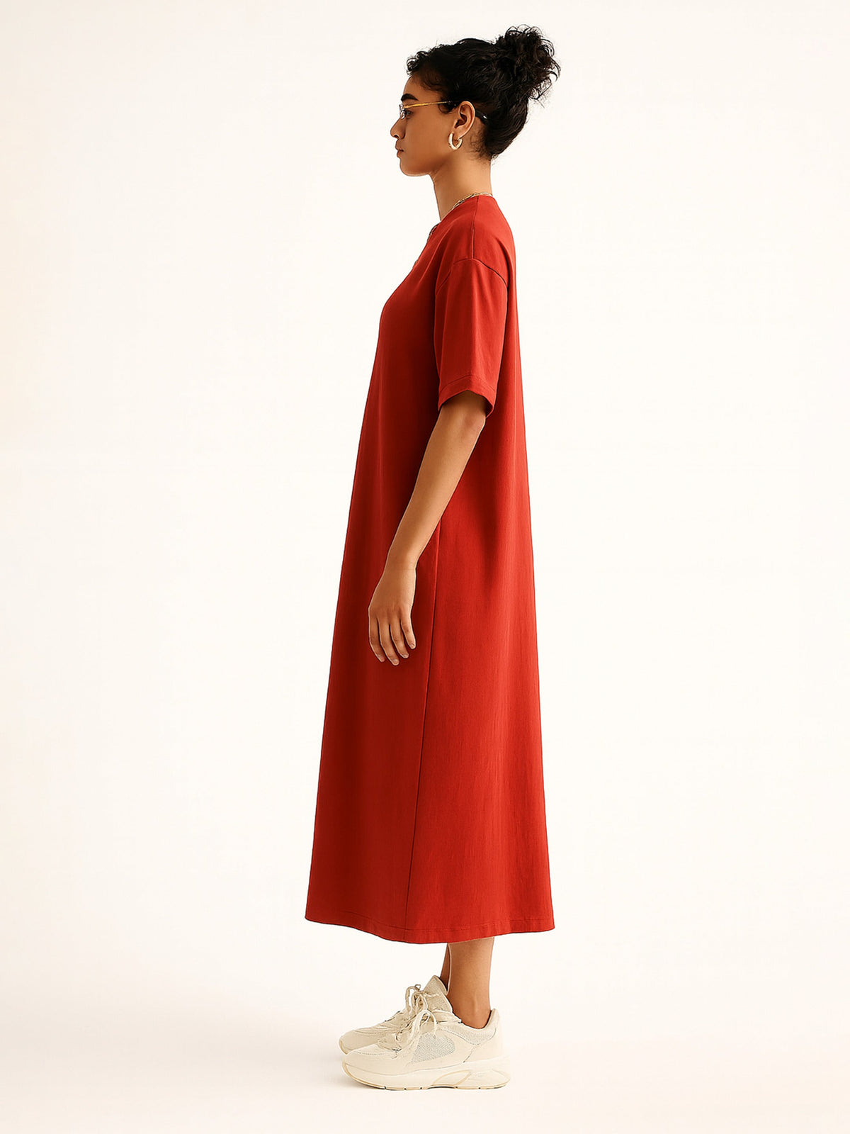 Red Oversized T-Shirt Dress-SASSAFRAS BASICS