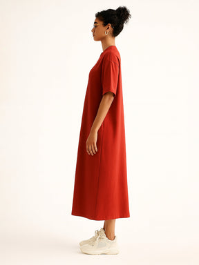 Red Oversized T-Shirt Dress-SASSAFRAS BASICS
